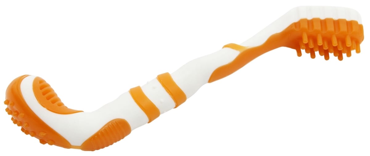 Denta-Brush TPR Durable Tooth Brush & Dog Toy, Orange - One Size