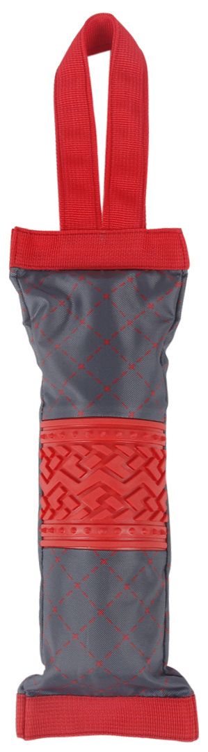 Quash Water Bottle Inserting Nylon & Rubber Crackling Dog Toy - Red & Grey - One Size