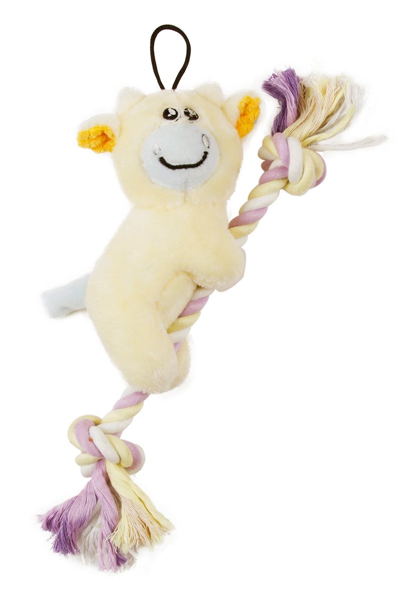 Pet Life DT68YL Broom-Lick Plush & Jute Rope Squeaking Newborn Cat & Dog Toy, Yellow