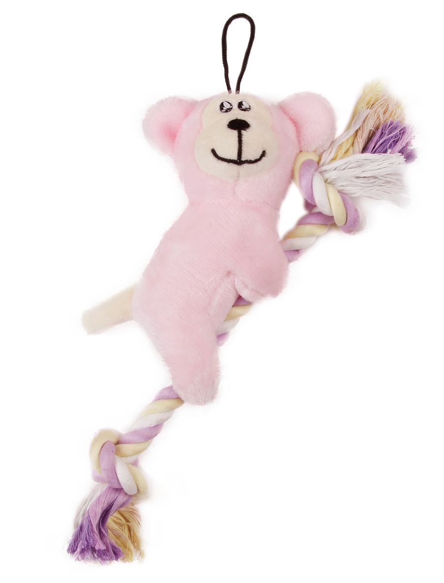 Pet Life DT68PK Broom-Lick Plush & Jute Rope Squeaking Newborn Cat & Dog Toy, Pink