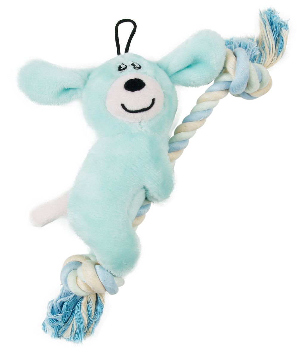 Pet Life DT68BL Broom-Lick Plush & Jute Rope Squeaking Newborn Cat & Dog Toy, Blue