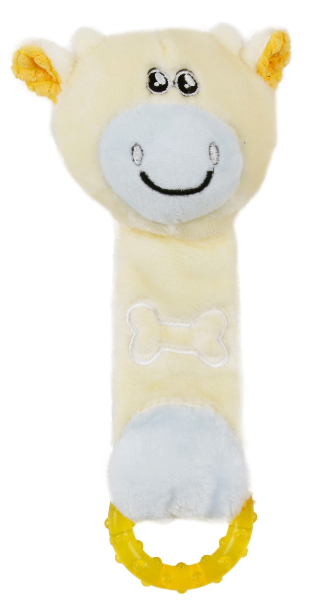 Pet Life DT69YL Moo-Born Plush Squeaky & Crinkle Newborn Rubber Teething Cat & Dog Toy, Yellow - One Size