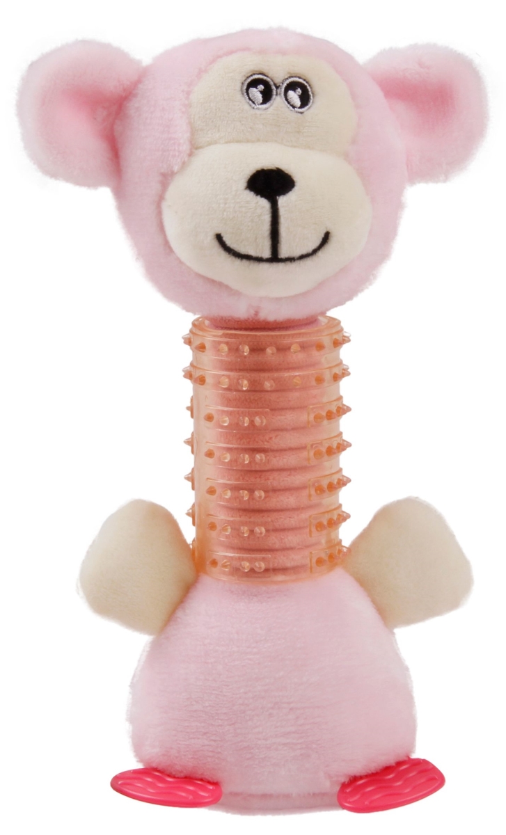 Pet Life DT70PK Totty-Chew Plush & Rubber Squeaking Newborn Teething Cat & Dog Toy, Pink