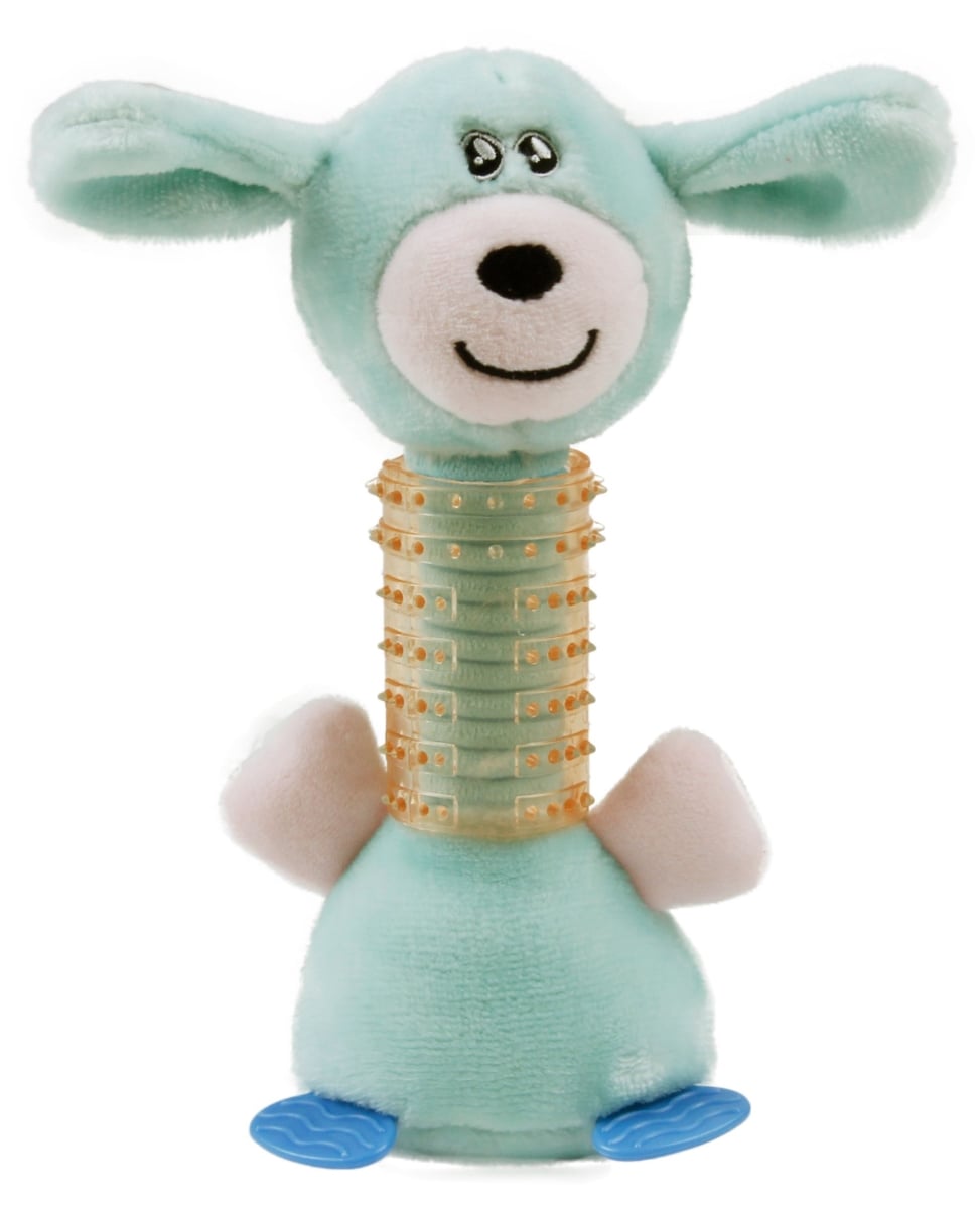 Pet Life DT70BL Totty-Chew Plush & Rubber Squeaking Newborn Teething Cat & Dog Toy, Blue
