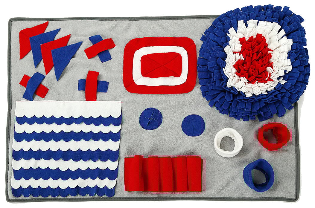 Picture of Pet Life DO1GY Sniffer Snack Interactive Feeding Pet Snuffle Mat&#44; Grey&#44; Red & Blue - One Size