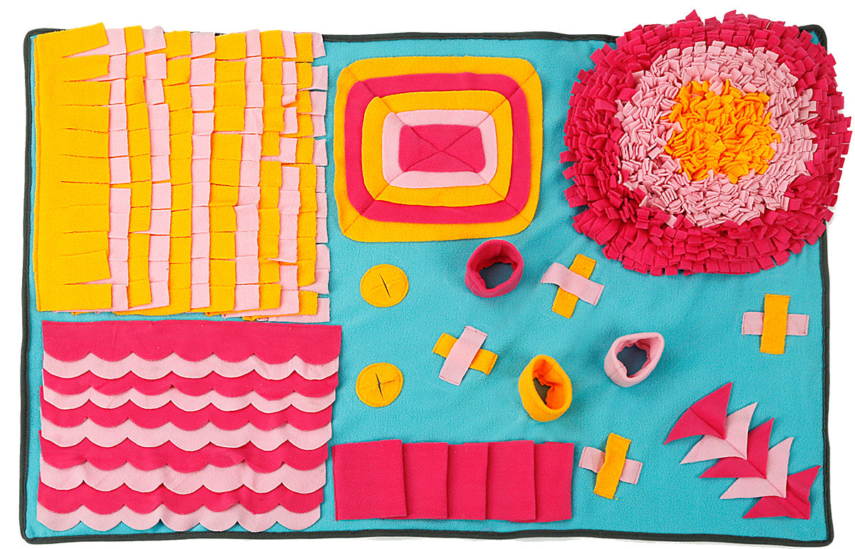 Sniffer Snack Interactive Feeding Pet Snuffle Mat, Blue, Pink & Orange - One Size