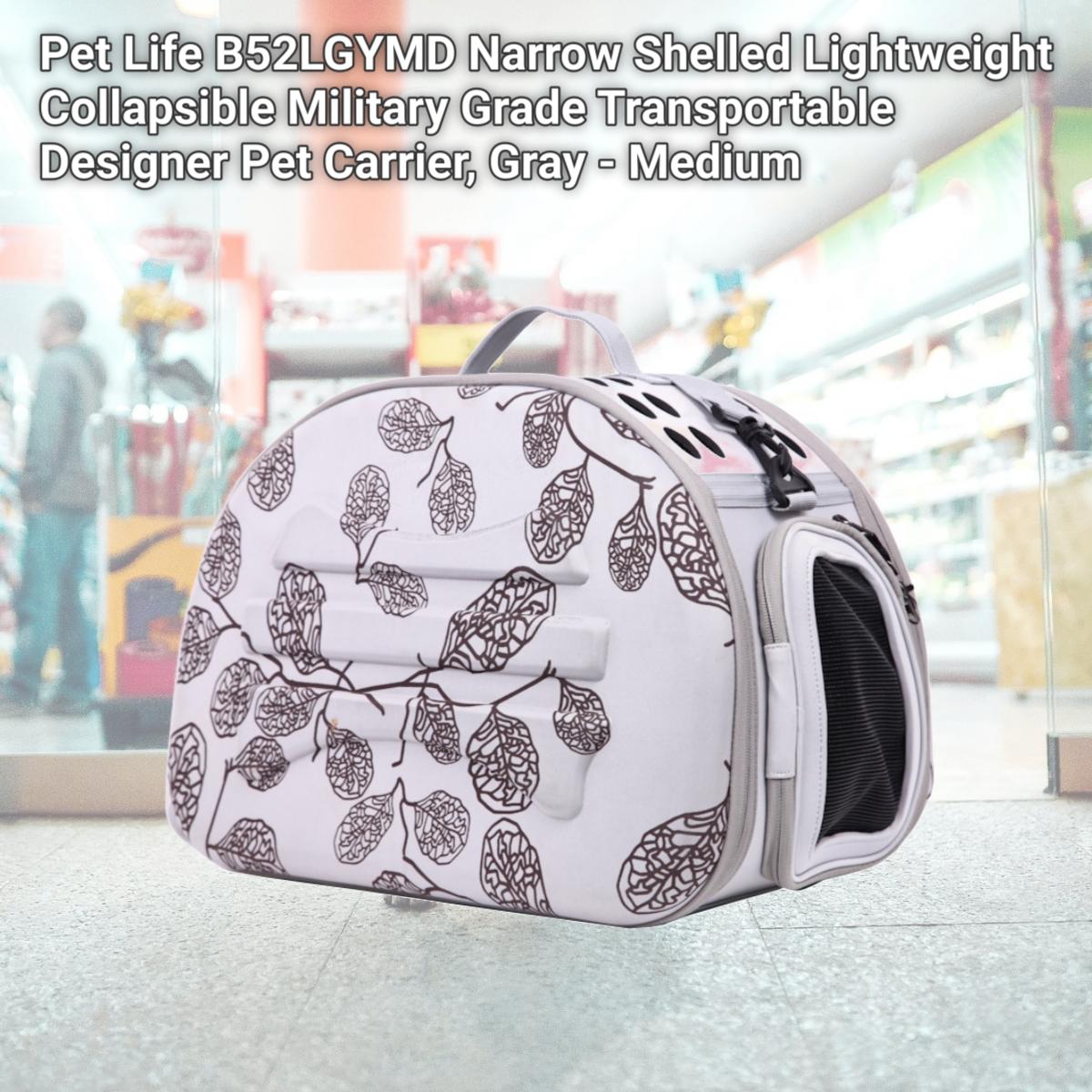 Picture of Pet Life B52LGYMD Narrow Shelled Lightweight Collapsible Military Grade Transportable Designer Pet Carrier, Gray - Medium