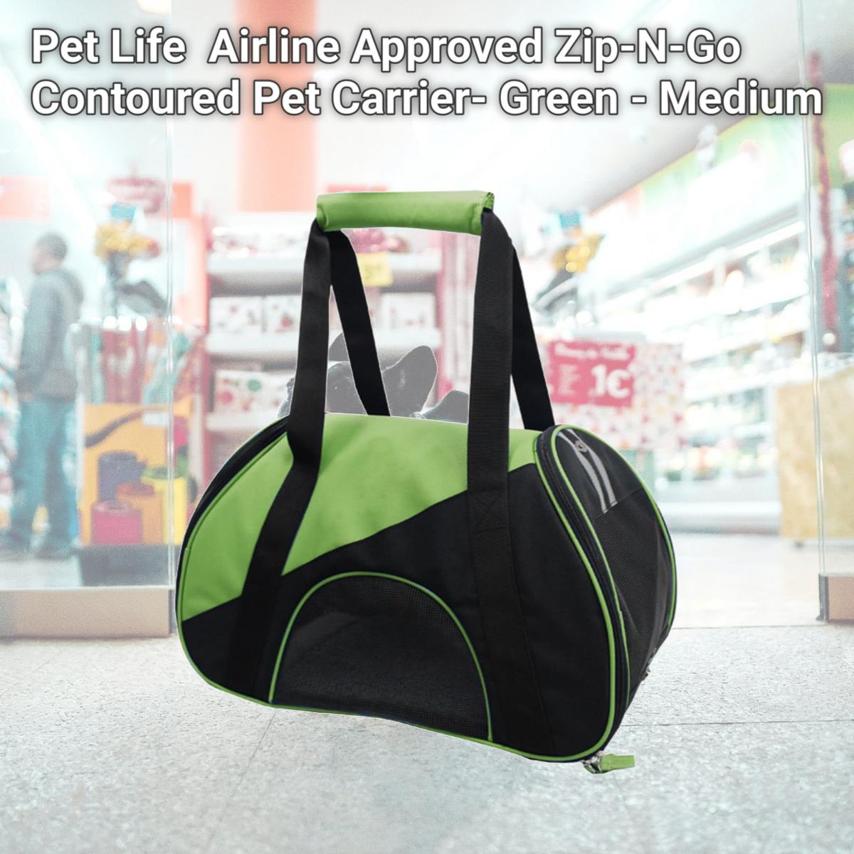 Picture of Pet Life B56GNMD Airline Approved Zip-N-Go Contoured Pet Carrier- Green - Medium
