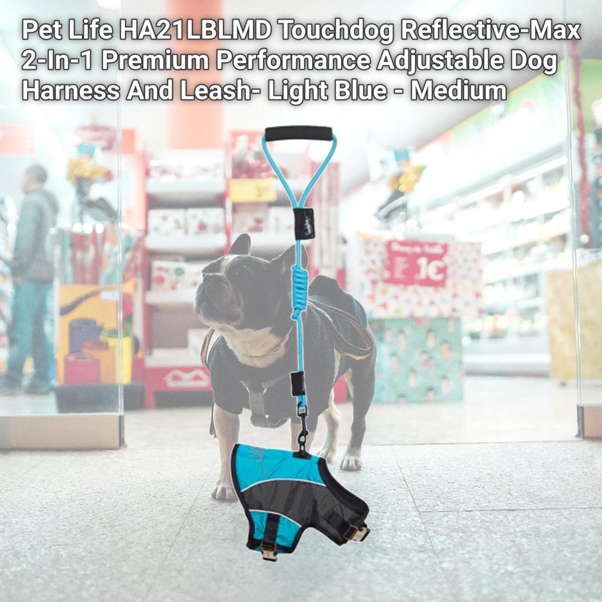 Picture of Pet Life HA21LBLMD Touchdog Reflective-Max 2-In-1 Premium Performance Adjustable Dog Harness And Leash- Light Blue - Medium