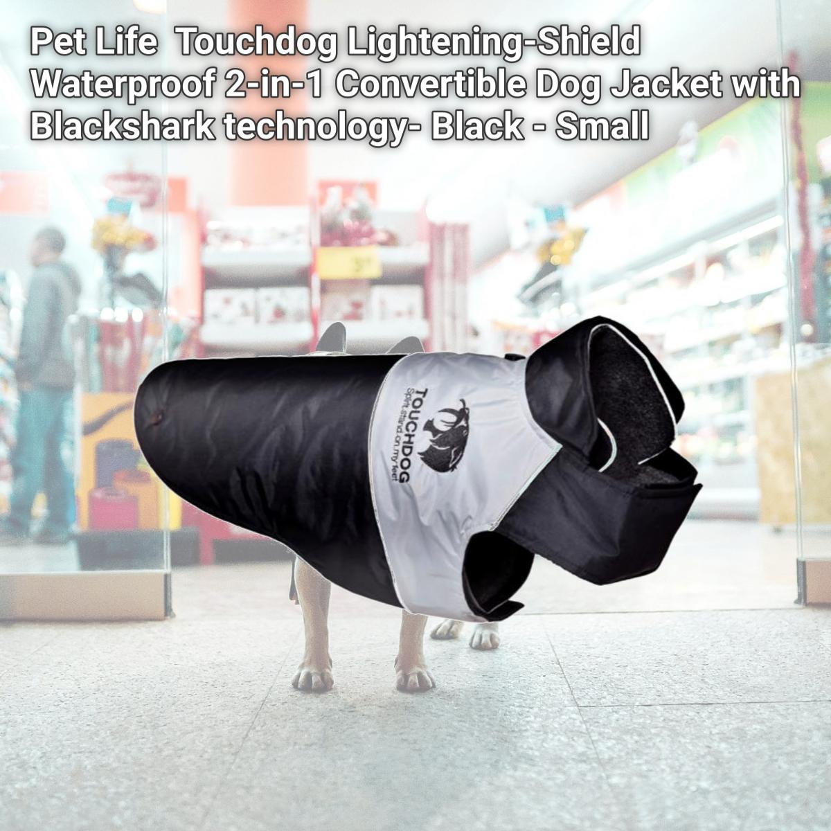 Picture of Pet Life JKTD4BKSM Touchdog Lightening-Shield Waterproof 2-in-1 Convertible Dog Jacket with Blackshark technology- Black - Small