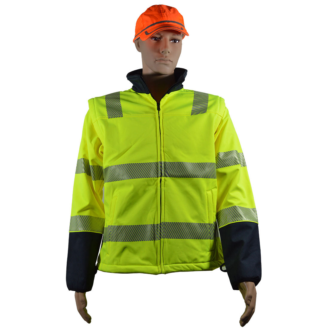 SFJ-LHV-XL Softshell Jacket - Ansi Class 3, High-Vis Collar & Forearms, 2 Zipped Slash Pockets - Lime & Navy - Extra Large