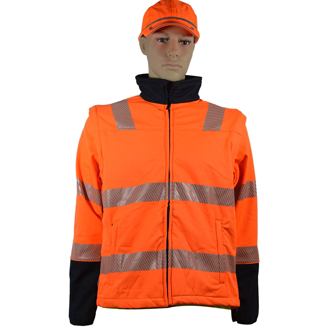 SFJ-OHV-M Softshell Jacket - Ansi Class 3, High-Vis Collar & Forearms, 2 Zipped Slash Pockets - Orange & Navy - Medium