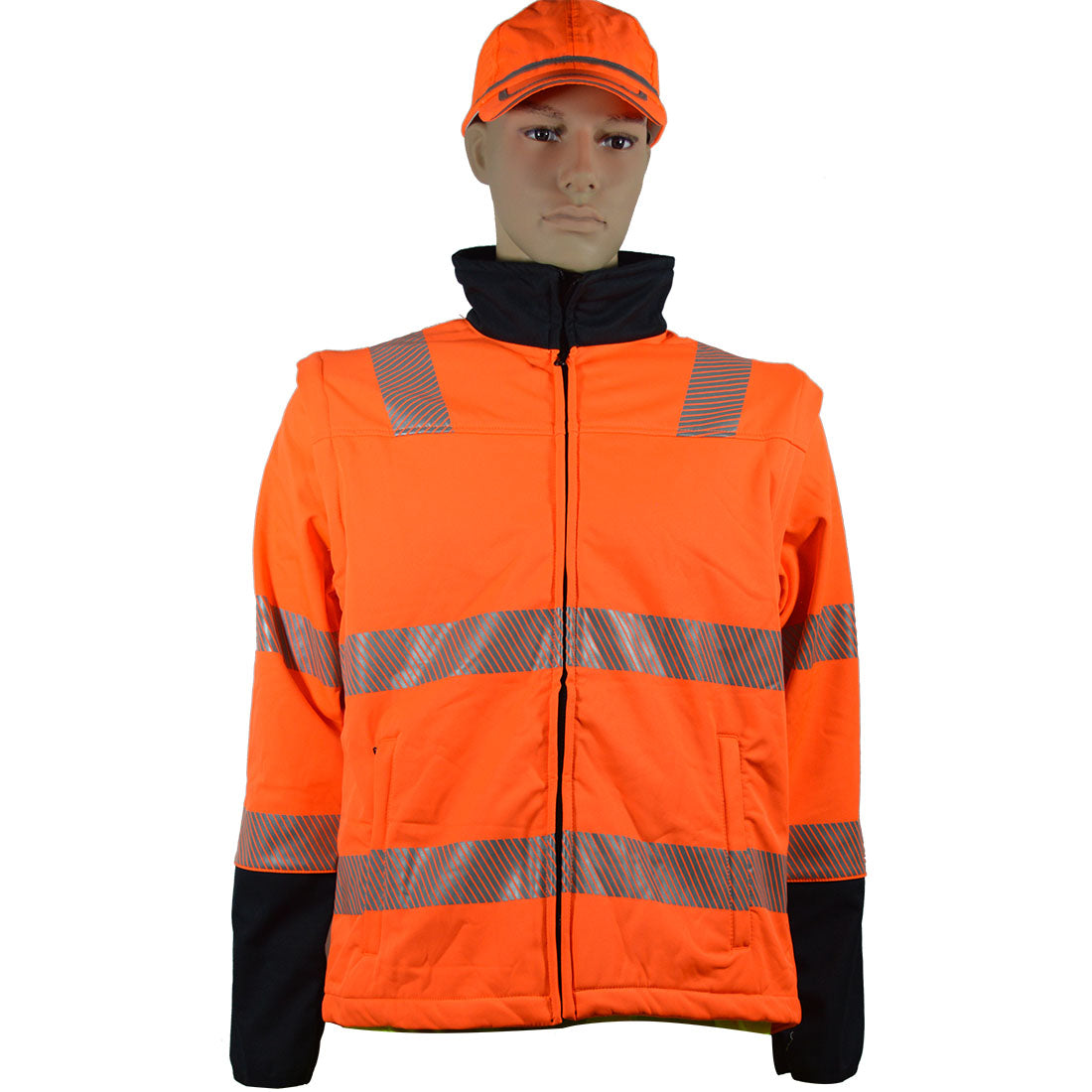 SFJ-OHV-L Softshell Jacket - Ansi Class 3, High-Vis Collar & Forearms, 2 Zipped Slash Pockets Orange & Navy - Large