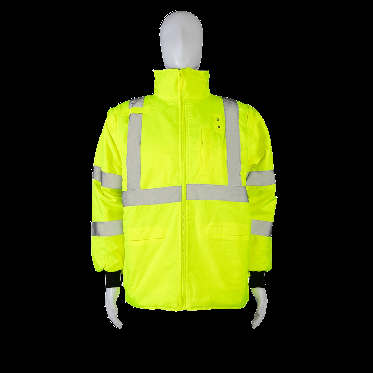 LBRVQJV-C3-5X Ansi Class 3 Reversible Waterproof 4-in-1 Quilted Jacket with Detachable Sleeves - Lime & Black- 5X