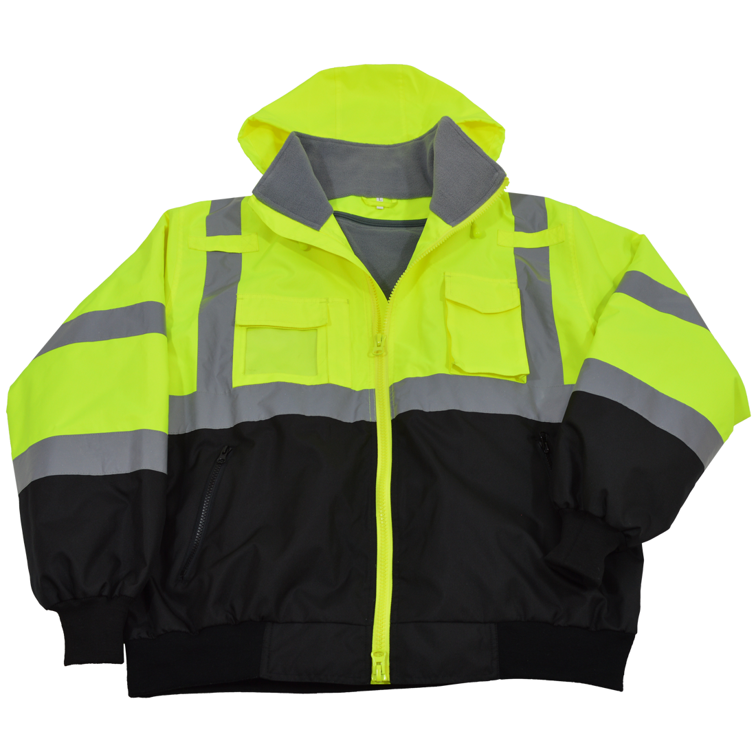 Jacket Lime & Black ANSI-ISEA & EN471 Class 3 Waterproof Bomber with Removable Fleece Liner, Large