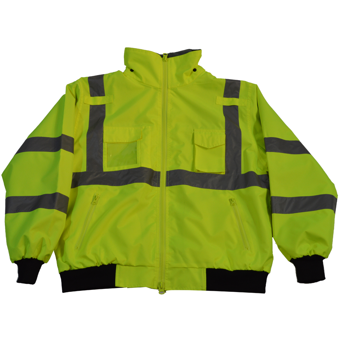 LBJ-C3-S Jacket Lime ANSI-ISEA & EN471 Class 3 Waterproof Bomber Jacket with Removable Fleece Liner, Small
