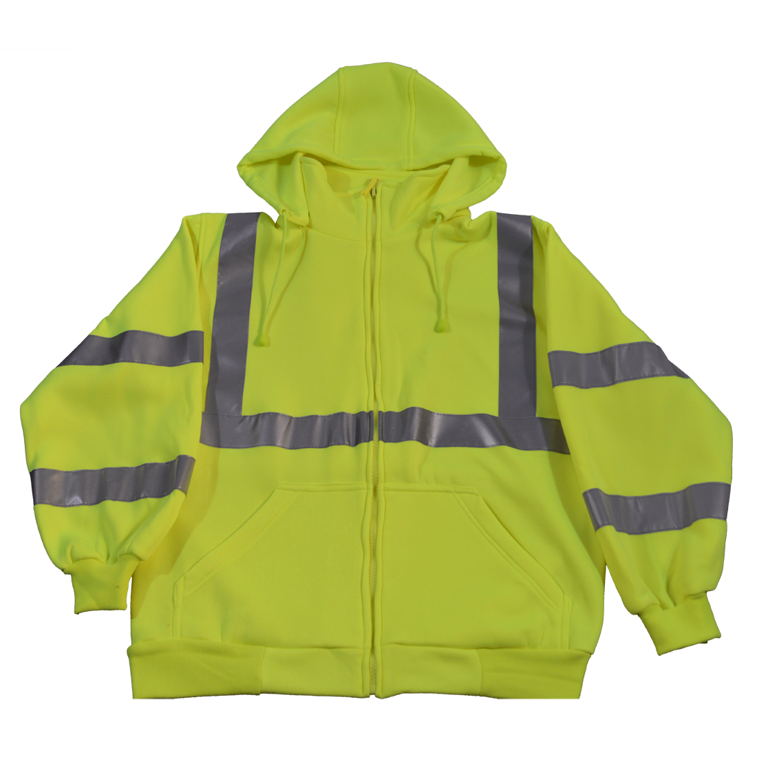 Sweatshirt Ansi Class 3 with Detachable Hood & Zipper Closure, Lime Green - Large