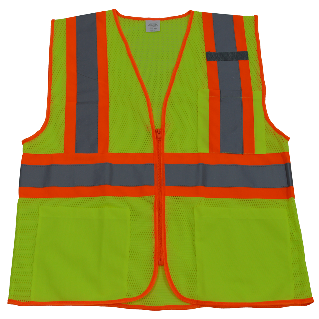 LVM2-CB1-L-XL Safety Vest Ansi Class Ii Lime Mesh & Orange Contrast Binding 3-4 Pockets Zipper Closure, Large & Extra Large