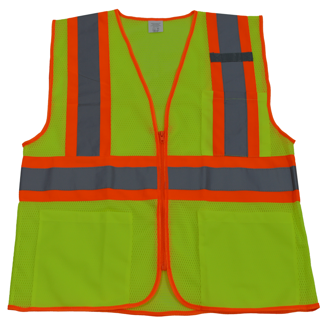 LVM2-CB1-S-M Safety Vest Ansi Class Ii Lime Mesh & Orange Contrast Binding 3-4 Pockets Zipper Closure, Small & Medium