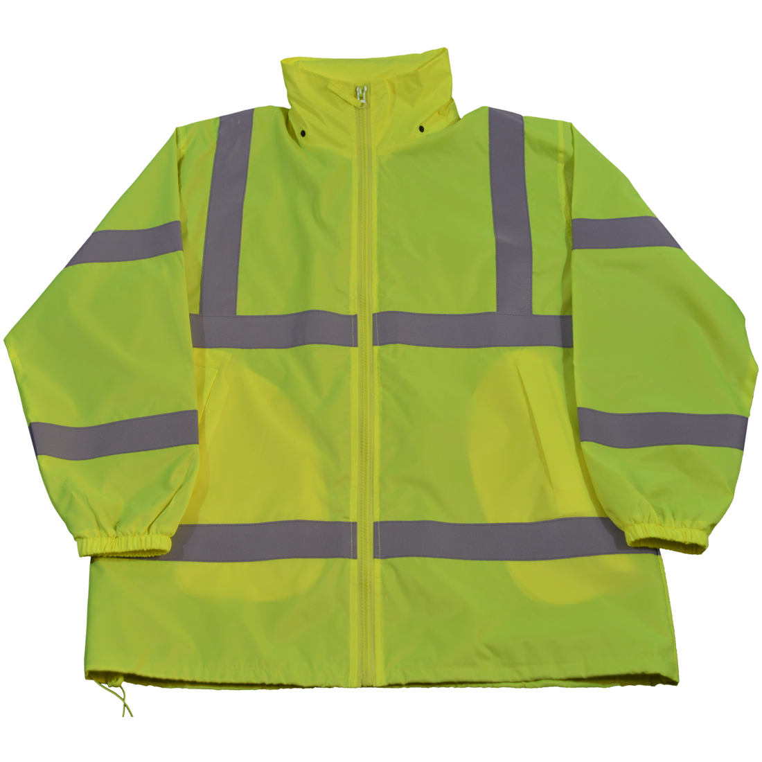 Wind Breaker Jacket Ansi Class 3 Lime Green Light Weight with Removable Hood & Zipper Closure, 2Xl