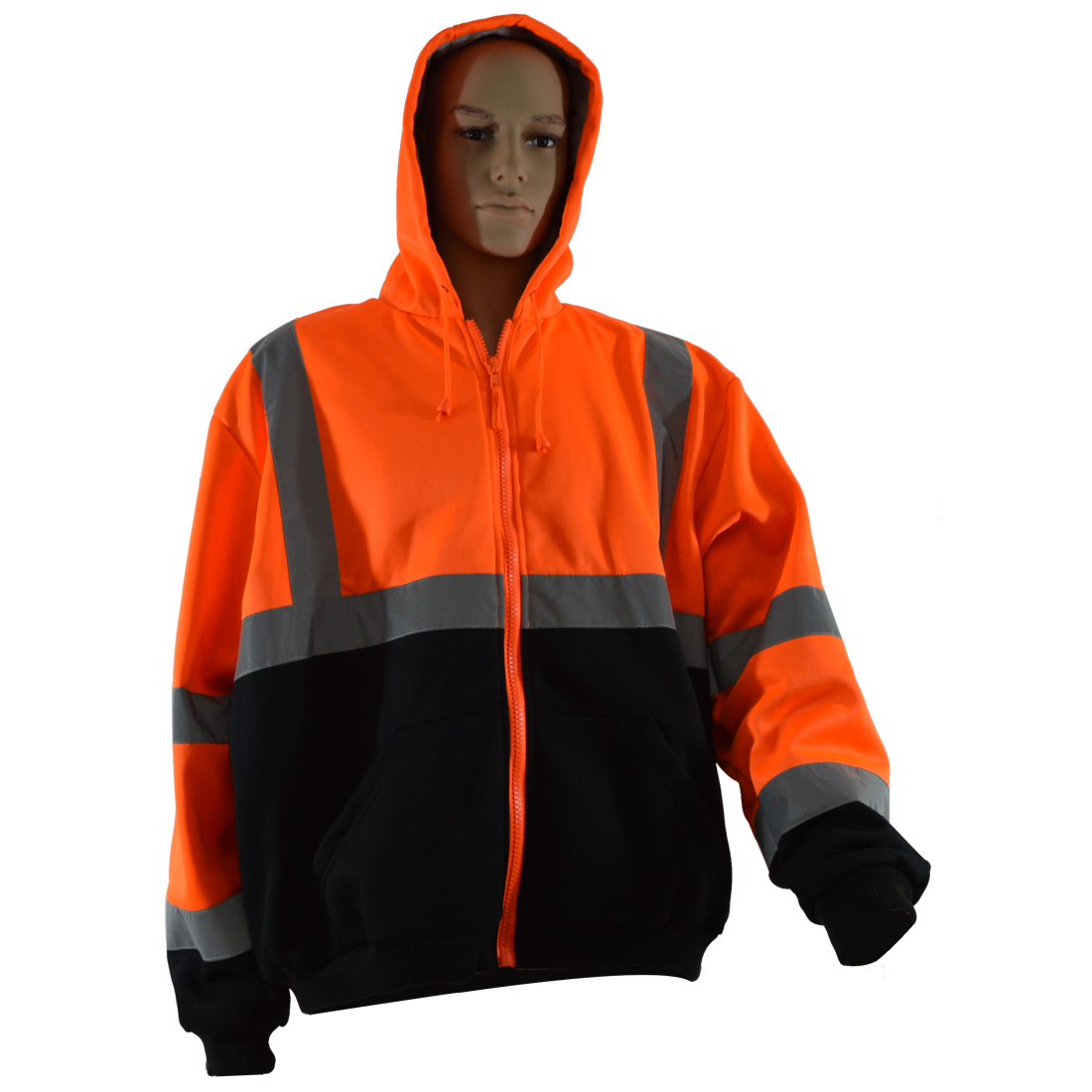 Sweatshirt Hooded Orange & Black Two Tone with Liner Ansi 107-Class 3 - 2 Slash Pockets Zipper Closure XL