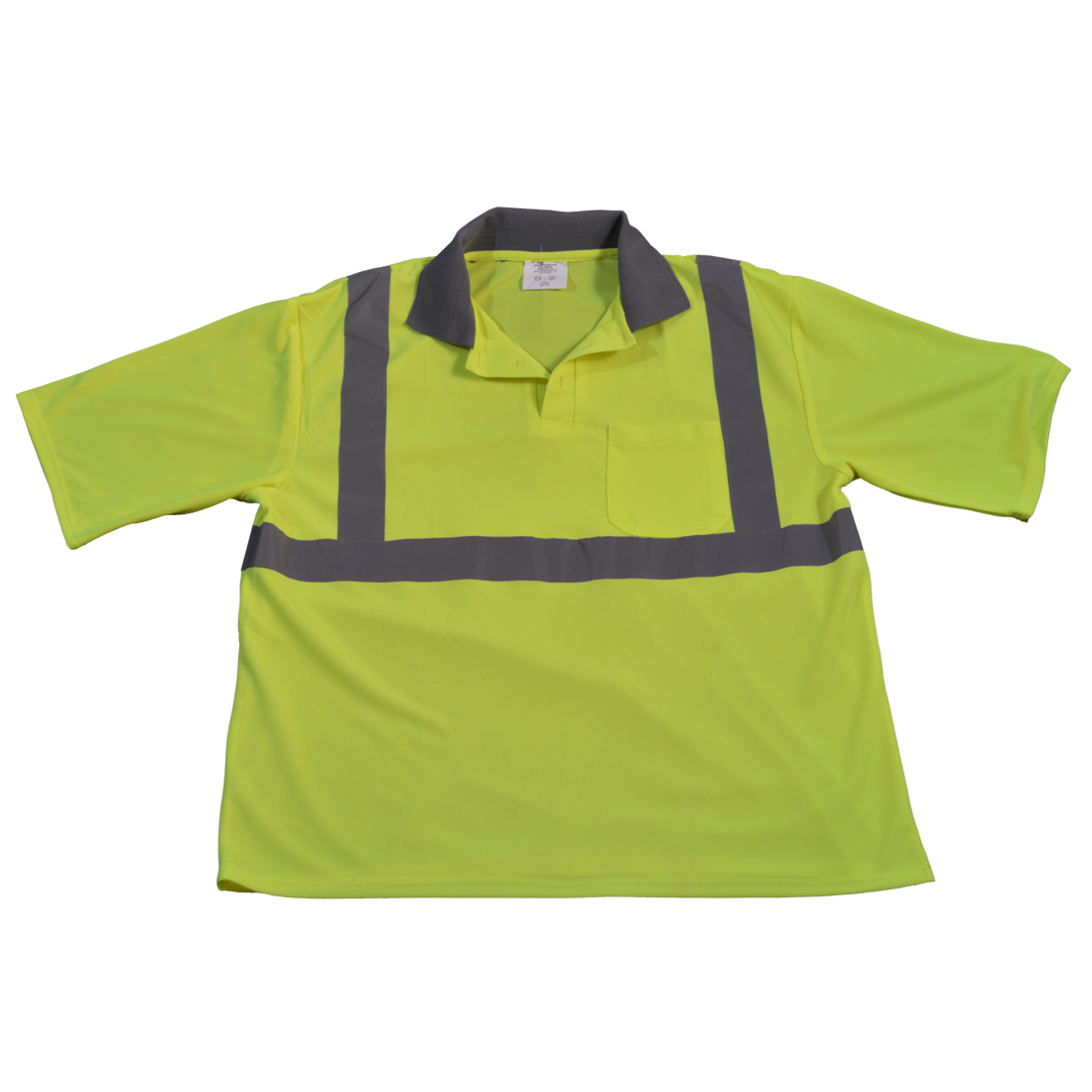 Polo Shirt Short Sleeve Ansi Class 2 Lime Micromesh One Chest Pocket, Small