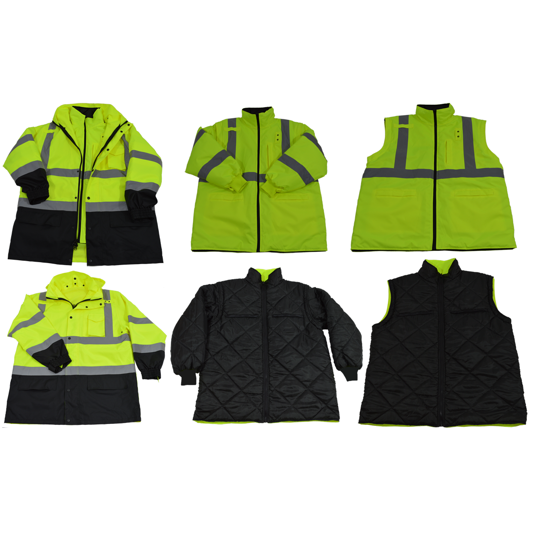 Lime & Black Two Tone Waterproof 6-In-1 Parka Jacket Ansi Class 3 Light Weight Outer Jacket & Thermal Inner Inner Jacket Removable Hood, Medium