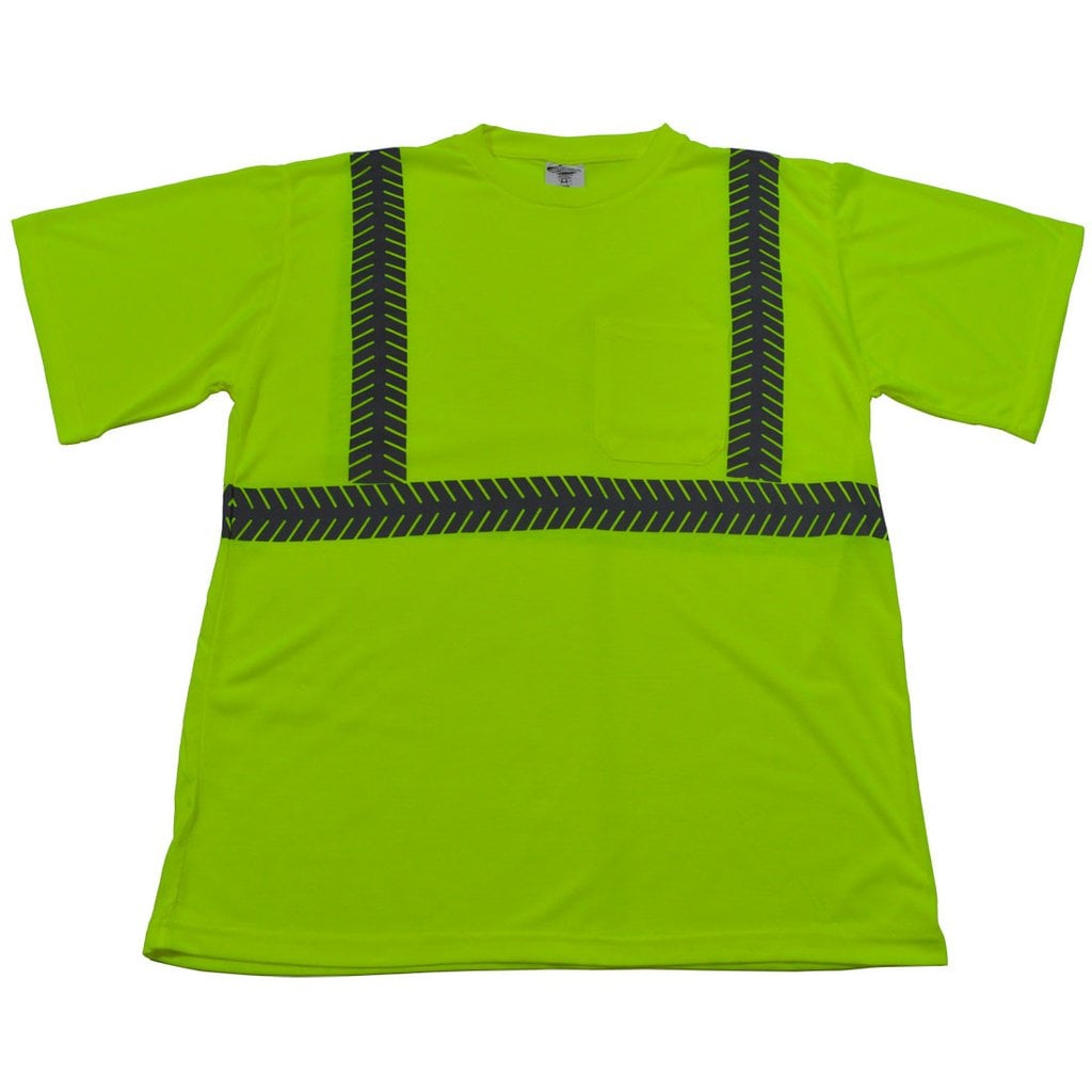 ANSI Class 2 Lime Jersey Knit Pocket Short Sleeve T-Shirt, Medium