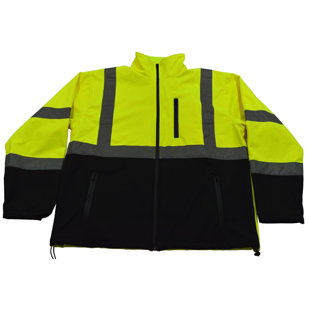 ANSI 107-2015 Class 3 Two Tone Bottom Water Resistant Soft Shell Jacket, Lime & Black - 2X