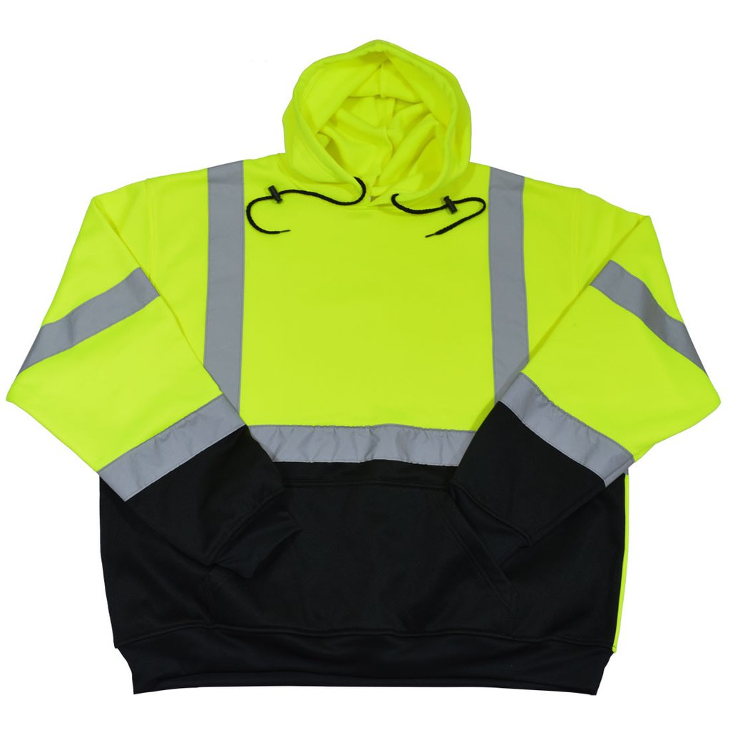 ANSI 107-2015 Class 3 Two Tone Lime & Black Bottom Pullover Hooded Sweatshirt, 6X