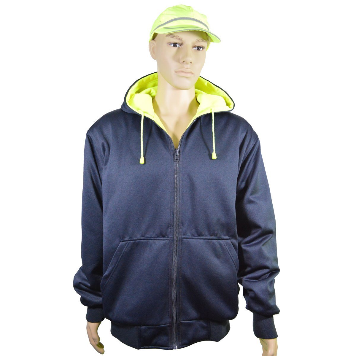 20 oz Double Weight Reversible ANSI Class 3 Zip-Up Hooded Sweatshirt, Lime & Navy - 4X