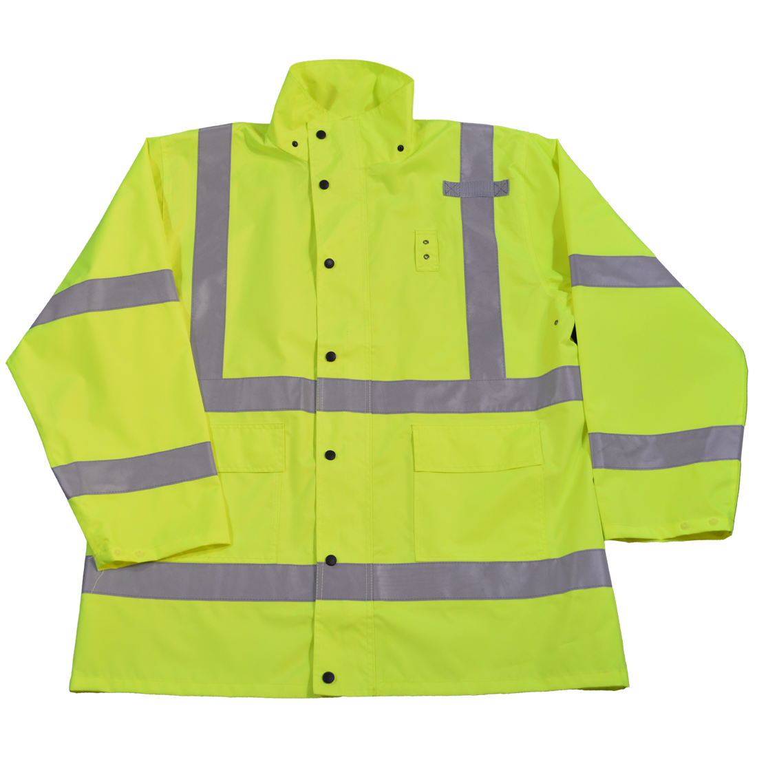 LRJK-C3-2X Rain Parka Jacket Waterproof Ansi-Isea Class Iii Lime No Lining with Detachable Hood Storm Flap with Zipper & Snap Closure, 2X