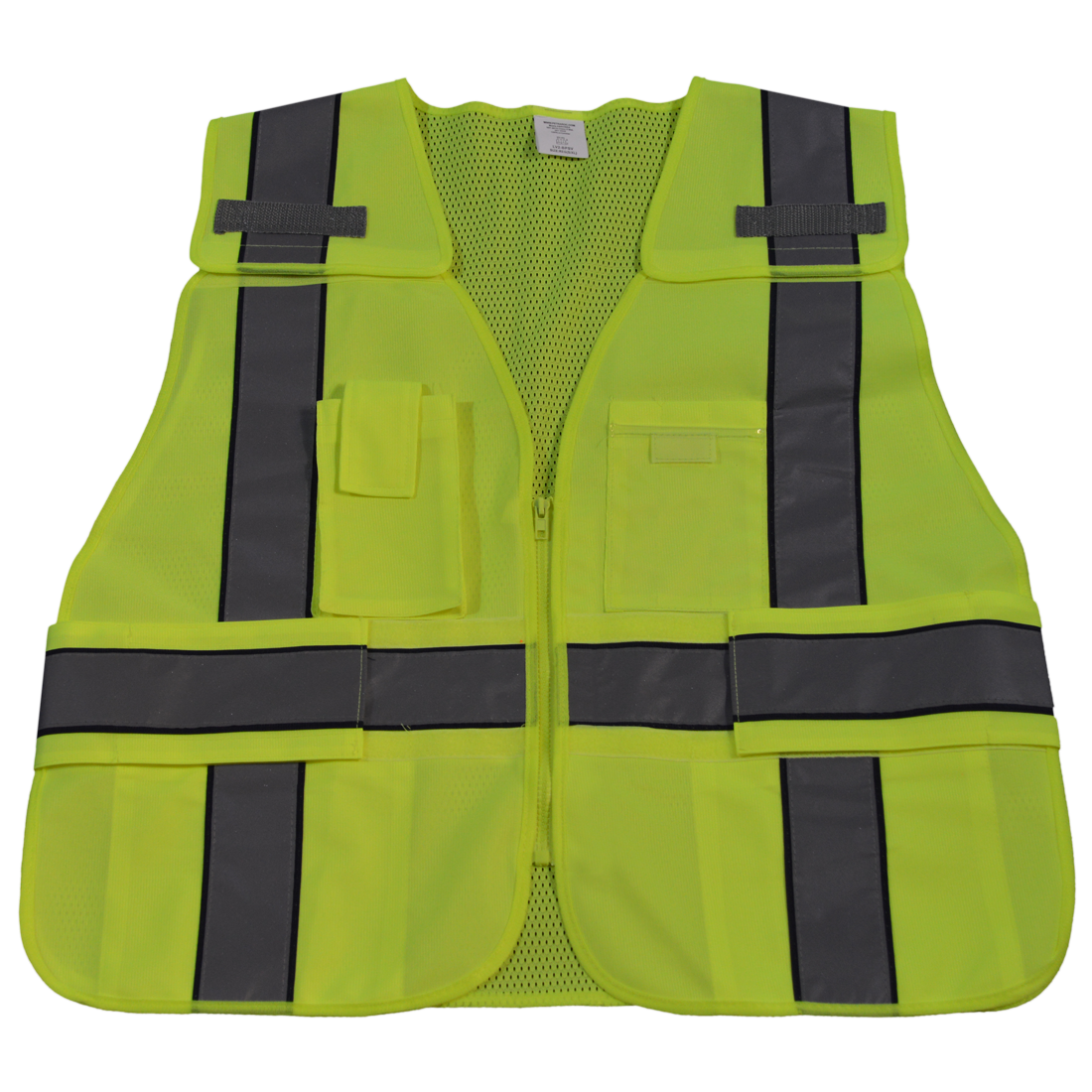 2.5 in. Public Safety Vest 207-2006, 107-2010 Class 2 Lime Solid Front & Mesh Back with Navy Blue Binding 5-Point Breakaway, Plus 2X & 5X