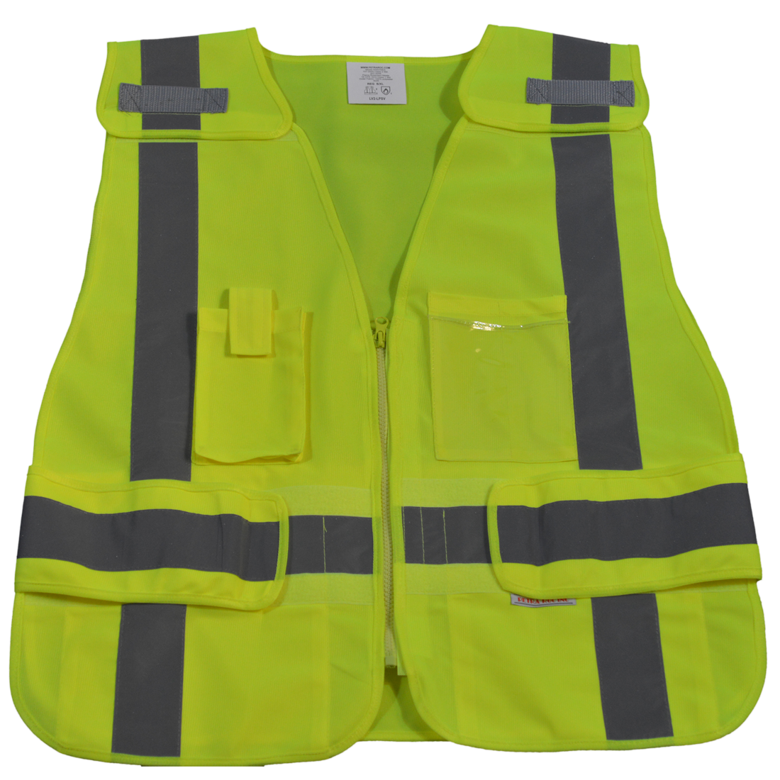 Public Safety Vest 207-2006 Lime Solid Breakaway with Non-Cloth Hook & Eye Breakaway Zipper 5 Pockets, 2X & 5X