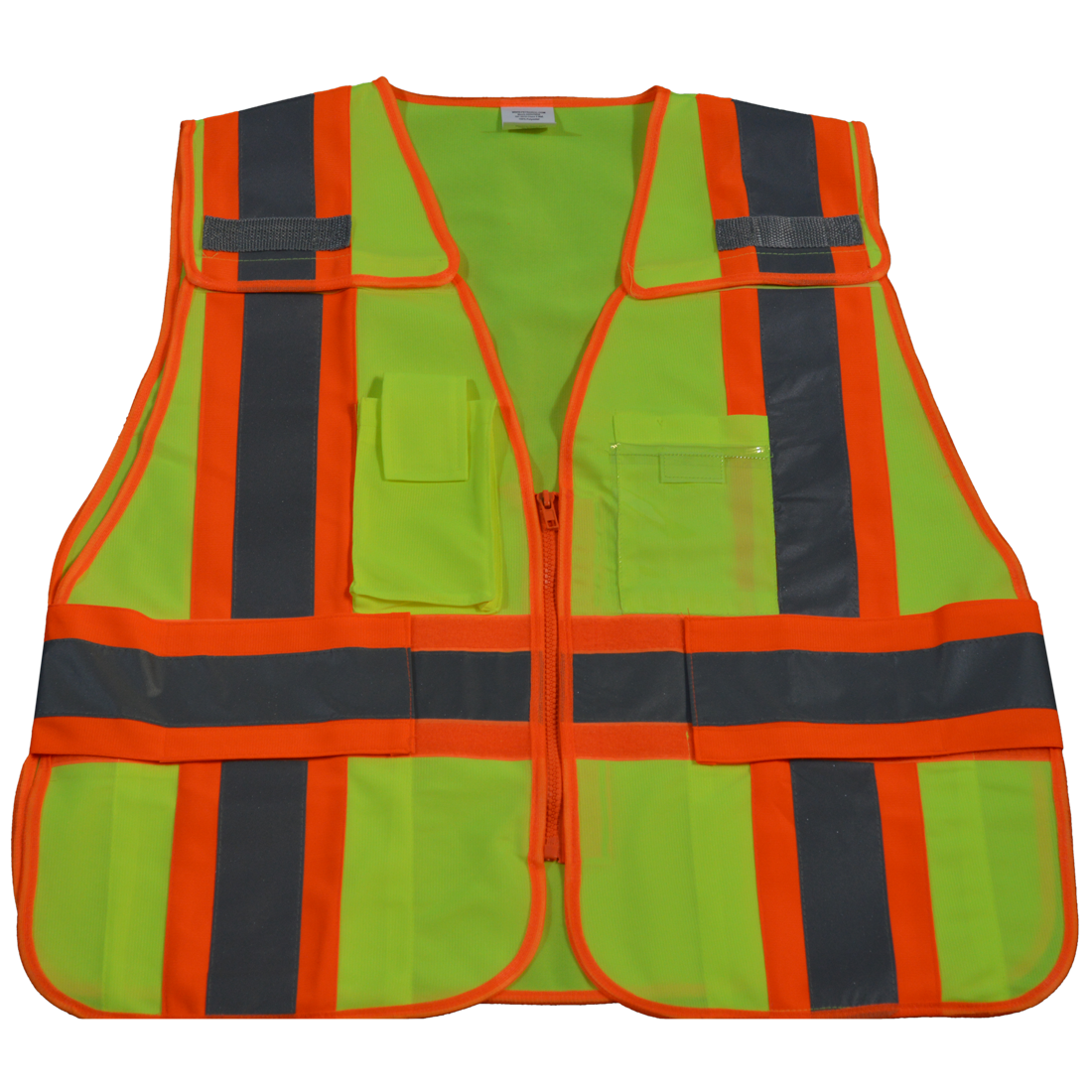 LV2-PSV-REG Public Safety Vest 207-2006 Lime Solid with Orange Binding 5-Point Breakaway, Regular Small & Extra Large