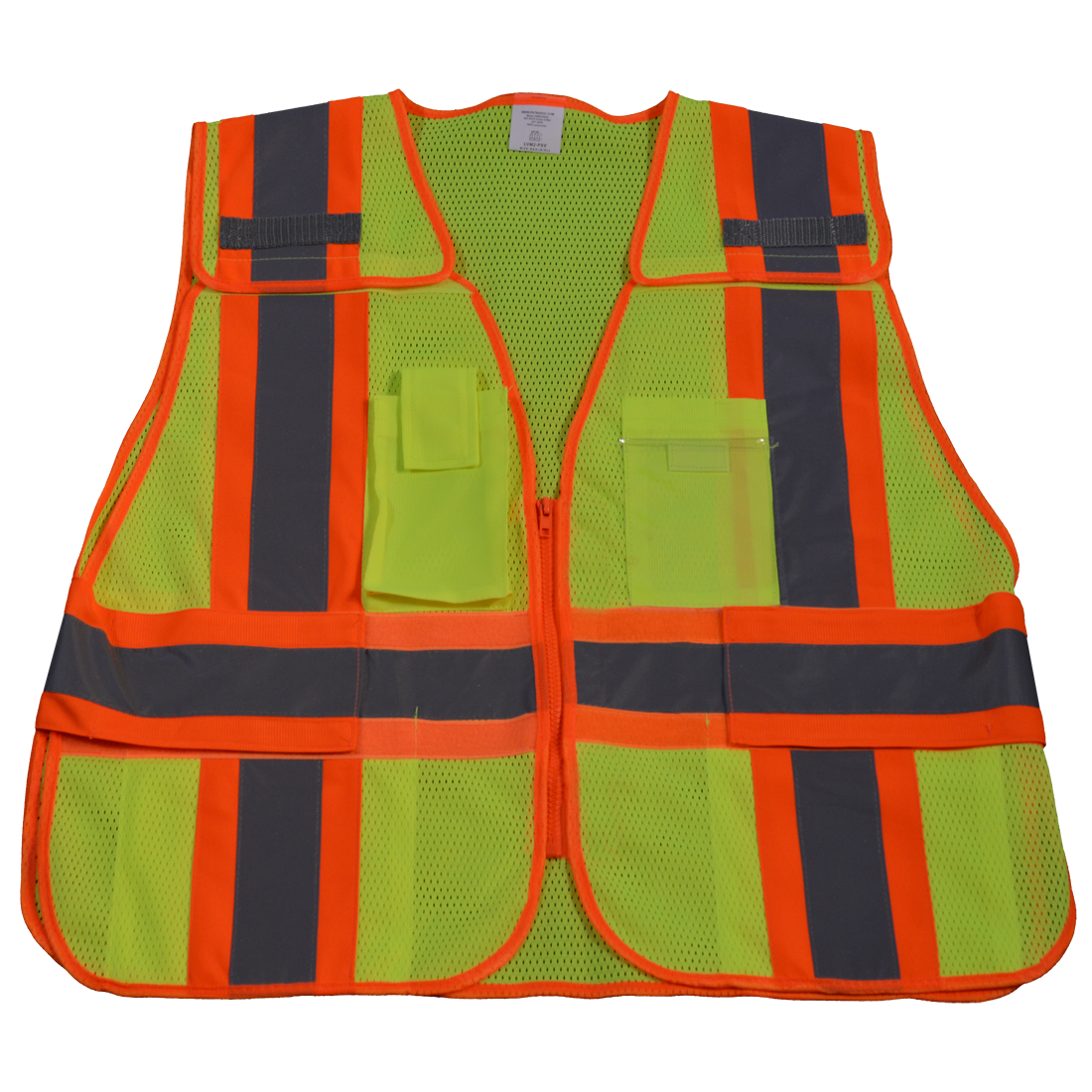 Public Safety Vest 207-2006 Lime Mesh with Orange Binding 5-Point Breakaway with Expandable Side Closures 5 Pockets, Super 6X & 8X