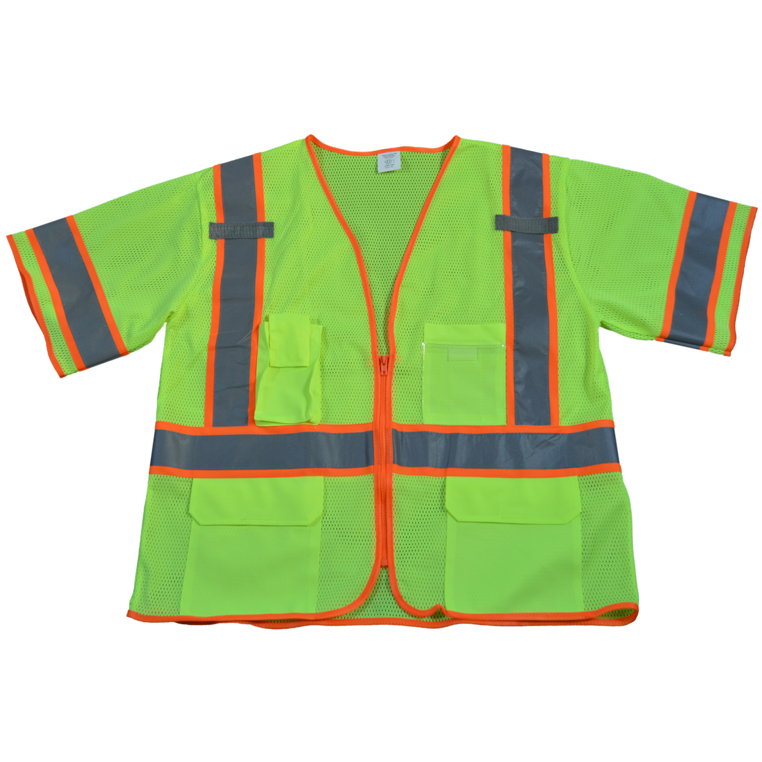 LVM3-CB1-S-M Safety Vest Ansi Class 3 Lime Mesh Deluxe with Orange Contrast Binding Zipper Closure 5 Pockets & 2 Mic Tab - Small & Medium