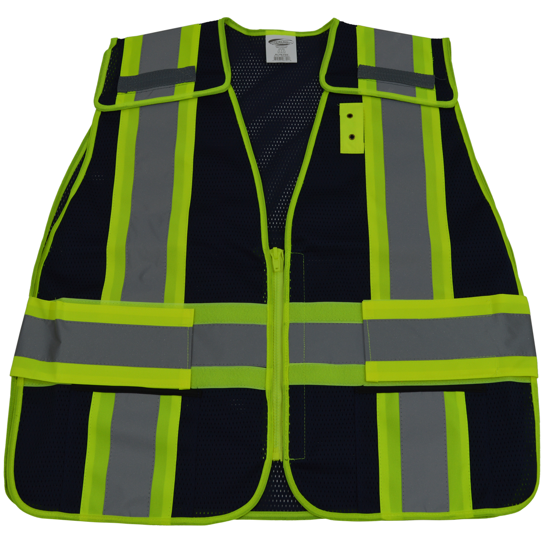 BLVM-PSV-PLUS 2 in. Navy Blue Mesh & Lime Green Contrast Expandable 5 Point Breakaway Vest Silver Reflective Tapes, 2 Pockets Mic-Tabs, Plus 2X & 5X