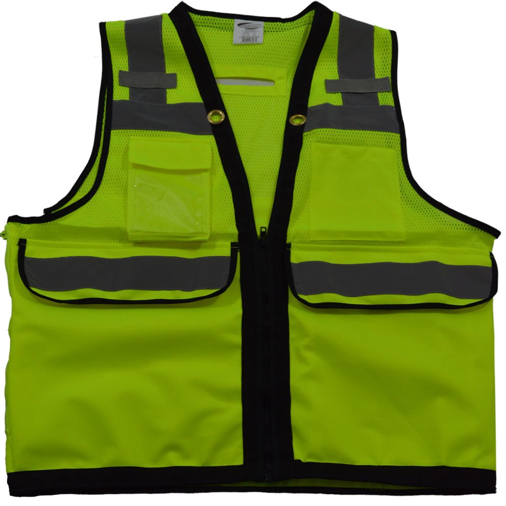 ANSI-ISEA Class 2 Deluxe 8-Pocket High Visibility Heavy Duty Surveyors Safety Vest, 5X