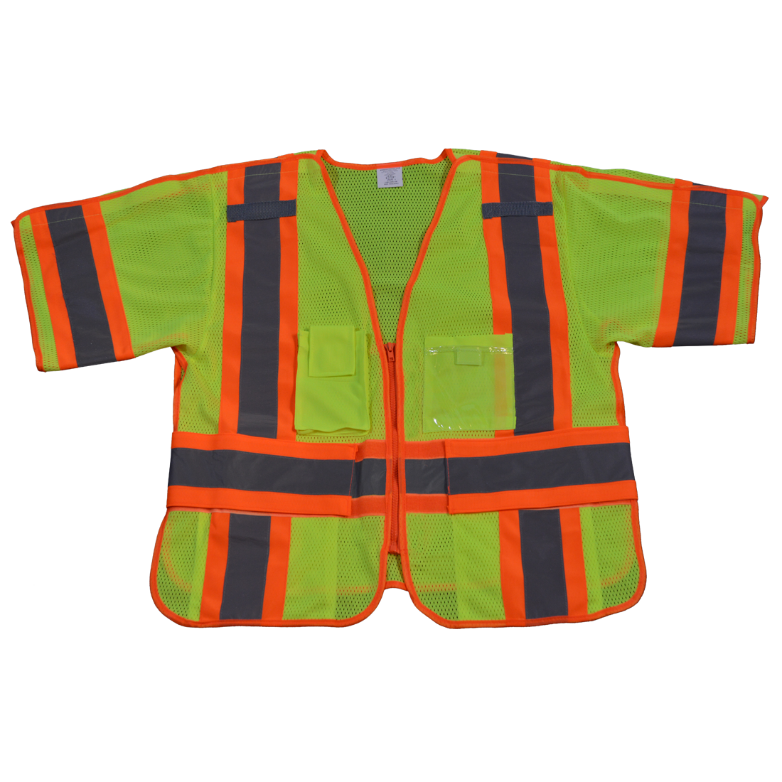4 in. Safety Vest Lime Mesh with Orange Contrast Binding & Trim, Ansi-Isea Class 3, 207-2006, 5-Point Breakaway, Plus Fits 6X & 8X