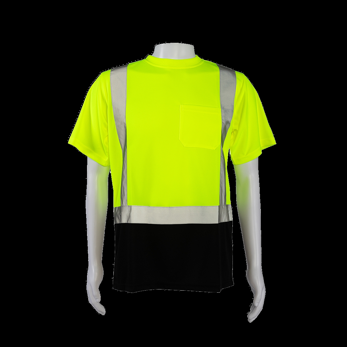 LBTS2-M Ansi Class 2 High-Vis-Bottom Birdseye Mesh Short Sleeve Pocket T-Shirt - Lime & Black - Medium
