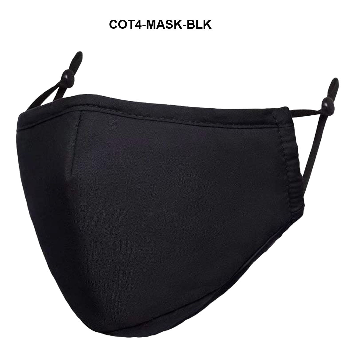 cot4-mask-blk 4-Ply Reusable Cotton Mask with Filter Pocket & Adjustable Ear Loops, Black, One Size