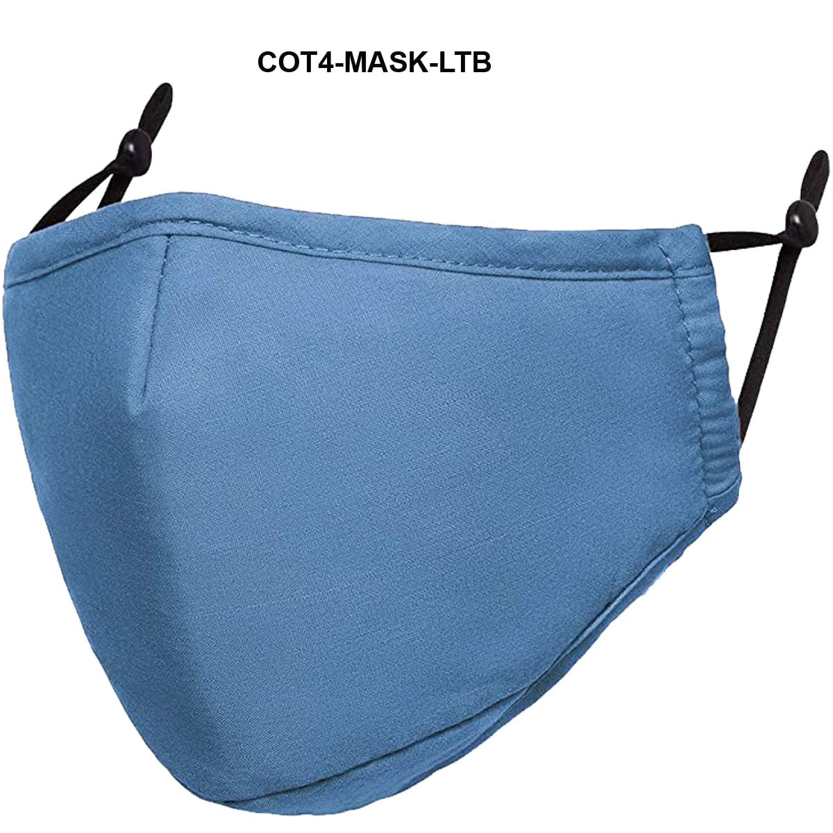 Cot4-mask-LTB 4-Ply Reusable Cotton Mask with Filter Pocket & Adjustable Ear Loops, Light Blue, One Size