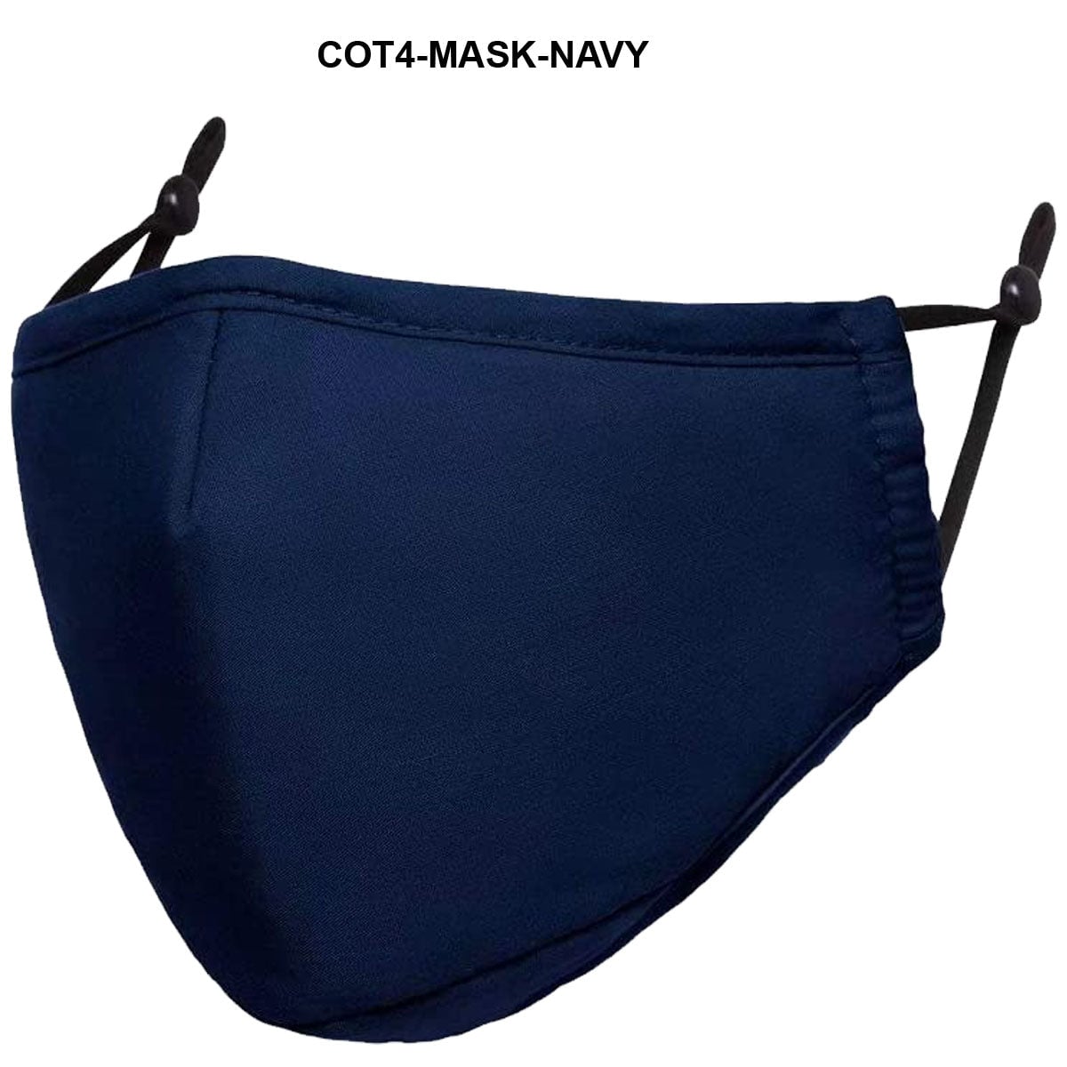 Cot4-mask-navy 4-Ply Reusable Cotton Mask with Filter Pocket & Adjustable Ear Loops, Navy, One Size
