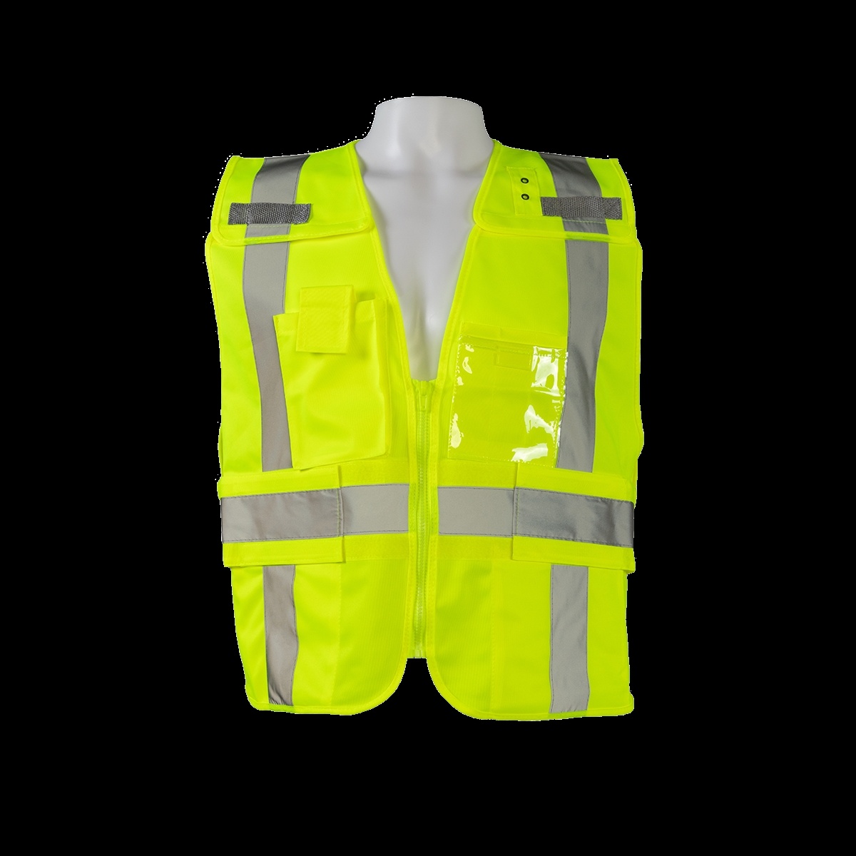 Public Safety Vest - 107-2020 Type P, Lime Solid, 5-Pt Breakaway with Non-Cloth Hook & Eye Breakaway Zipper - 5 Pockets - Size Super 6X & 8X