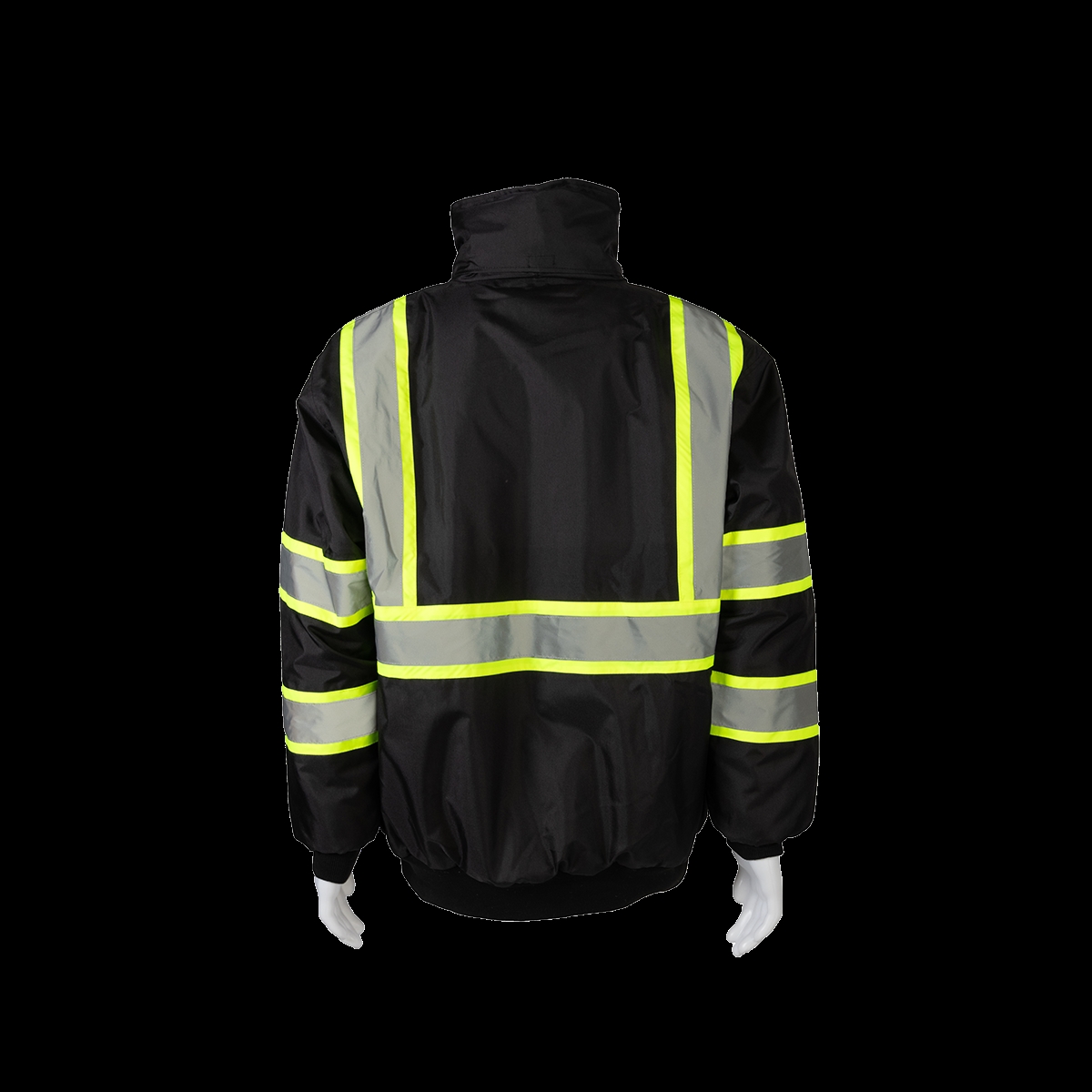 BQBJ-LG-6X Enhanced Visibility Waterproof Quilted Bomber Jacket with Lime Contrast Binding, Black - 6X