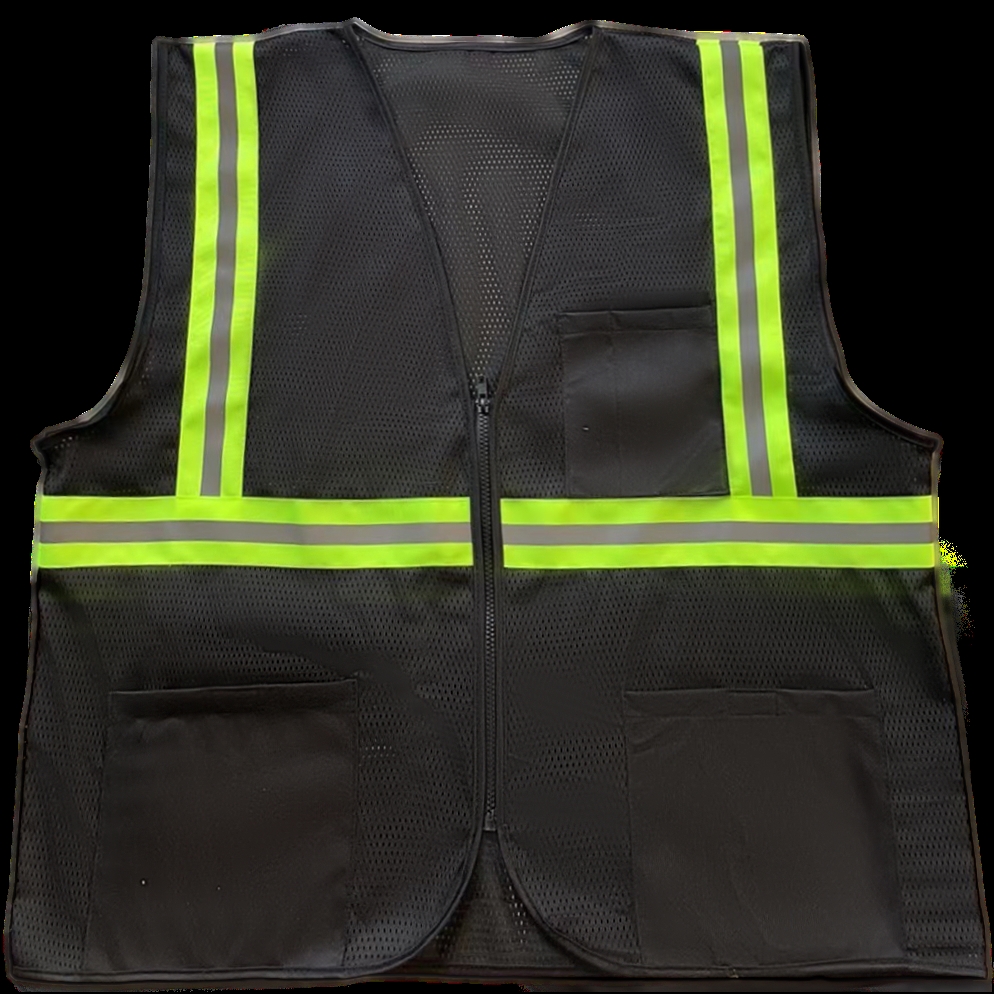 BKVM-S1-2X-3X Enhanced Visibility Mesh Safety Vest with Lime Contrast Binding, Black - 2X & 3X