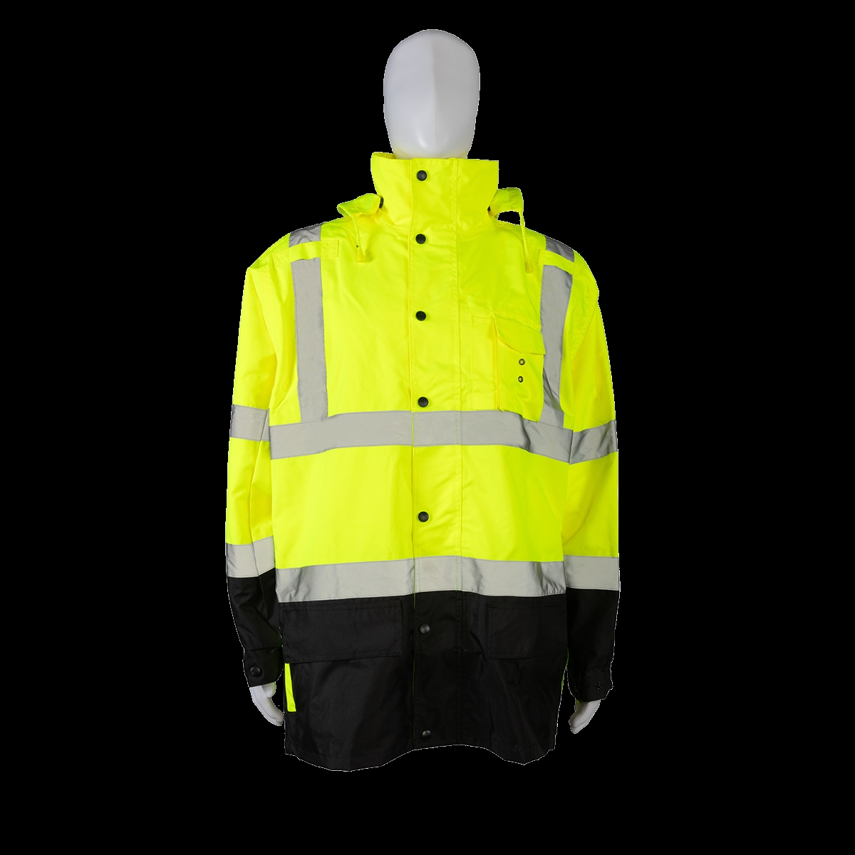 LBPJLW-C3-6X Ansi Class 3 High-Vis Bottom Waterproof Light Weight Parka Jacket & Trench Coat, Lime & Black - 6X