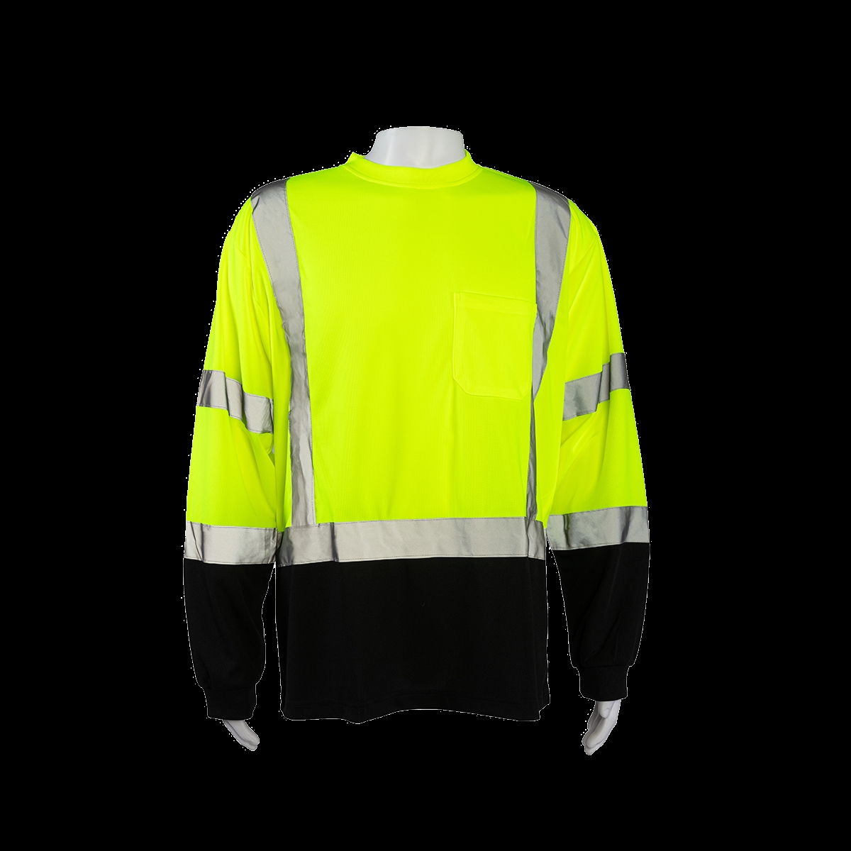LBTSL3-4XL Ansi Class 3 High-Vis-Bottom Birdseye Mesh Long Sleeve Pocket T-Shirt - Lime & Black - 4XL