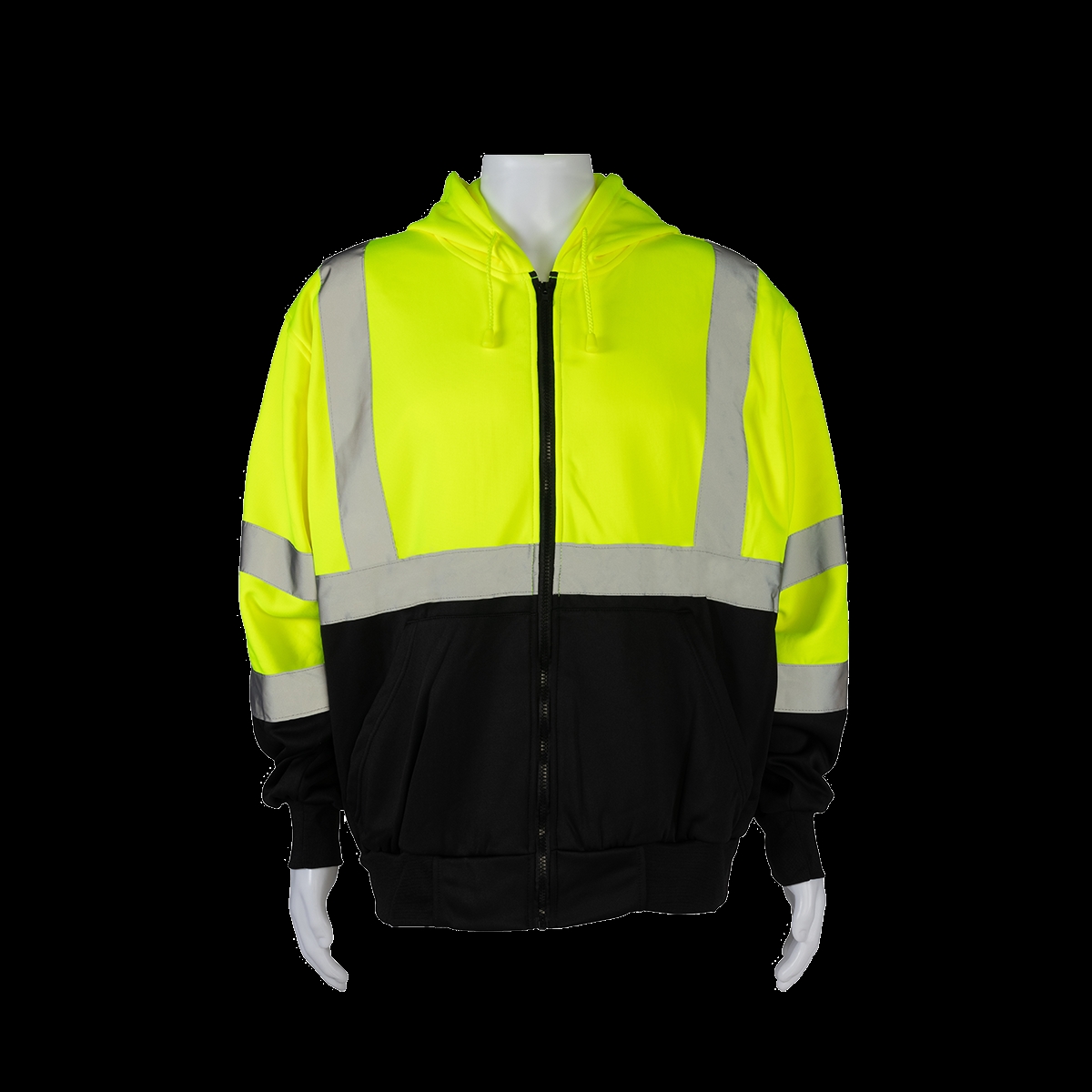 LBZHSW-C3-M Zip-Up Sweatshirt Attached Hood, Two Tone, Ansi Class 3 - Lime & Black - Medium